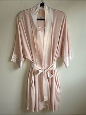 Harlow Light Pink Satin-Trim Kimono Robe